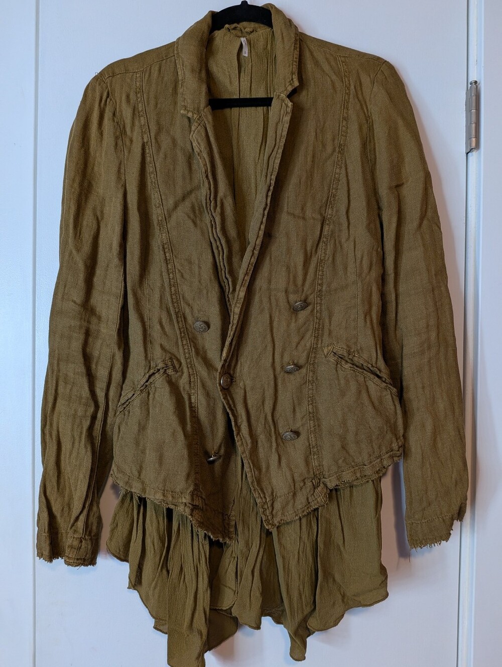 Free People Olive Green Double-Breasted Blazer Jacket